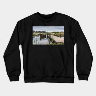 Landscape With Lake And Wooden Boat Crewneck Sweatshirt